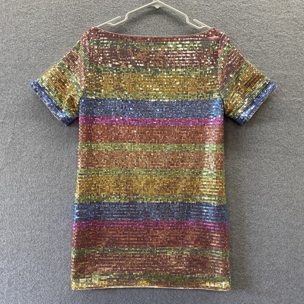 Lovers + Friends Rainbow Sequin Stripe Mini Dress XXS Pink Lined Party Cocktail - Picture 6 of 10